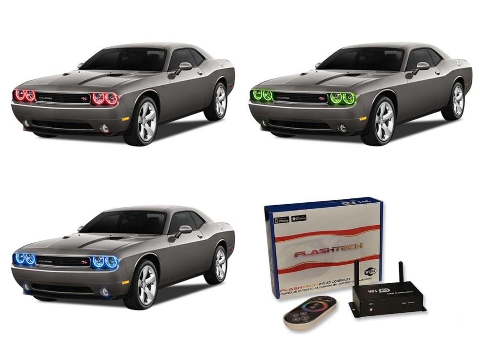 Dodge-Challenger-2008, 2009, 2010, 2011, 2012, 2013, 2014-LED-Halo-Headlights-RGB-WiFi Remote-DO-CLP0814-V3HWI
