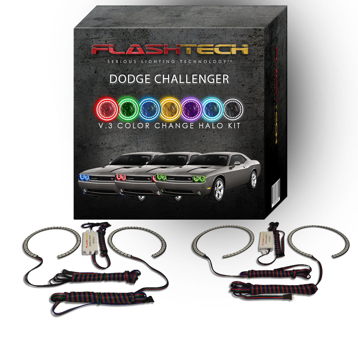 Dodge-Challenger-2008, 2009, 2010, 2011, 2012, 2013, 2014-LED-Halo-Headlights-RGB-No Remote-DO-CLP0814-V3H
