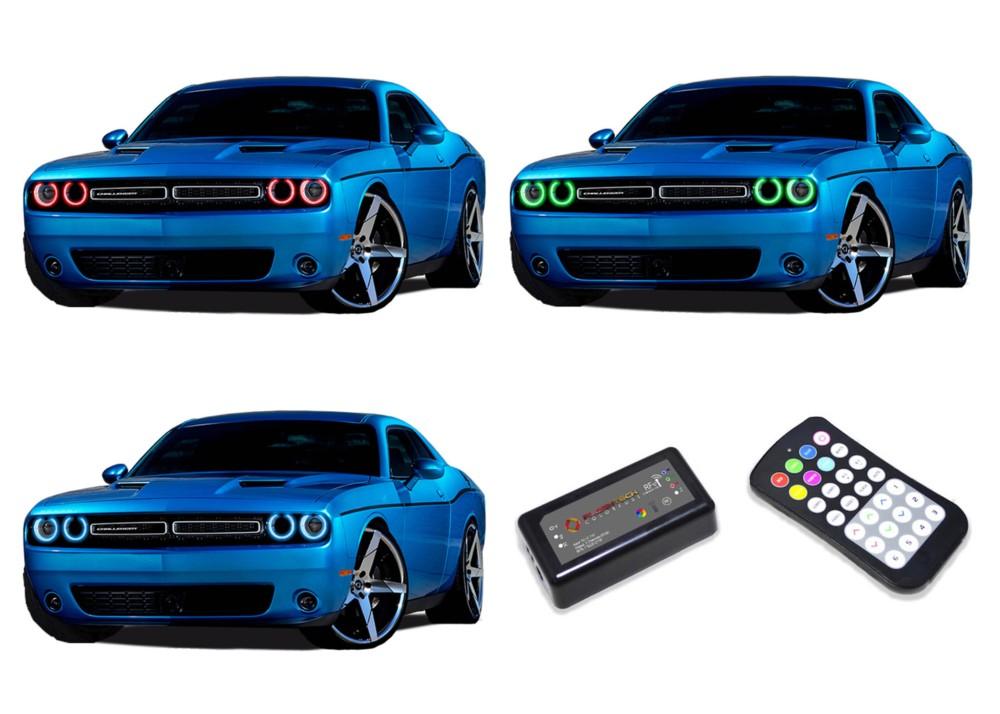 Dodge-Challenger-2015, 2016, 2017-LED-Halo-Headlights-RGB-Colorfuse RF Remote-DO-CLP1517-V3HCFRF