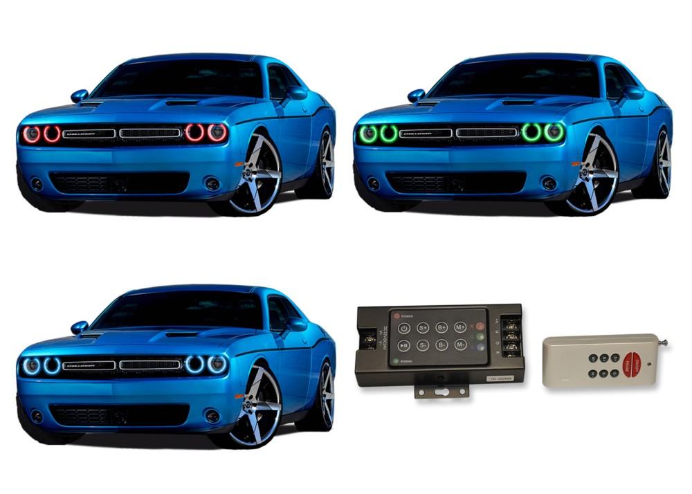 Dodge-Challenger-2015, 2016, 2017-LED-Halo-Headlights-RGB-RF Remote-DO-CLP1517-V3HRF