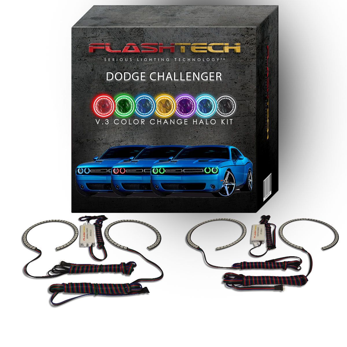 Dodge-Challenger-2015, 2016, 2017-LED-Halo-Headlights-RGB-No Remote-DO-CLP1517-V3H