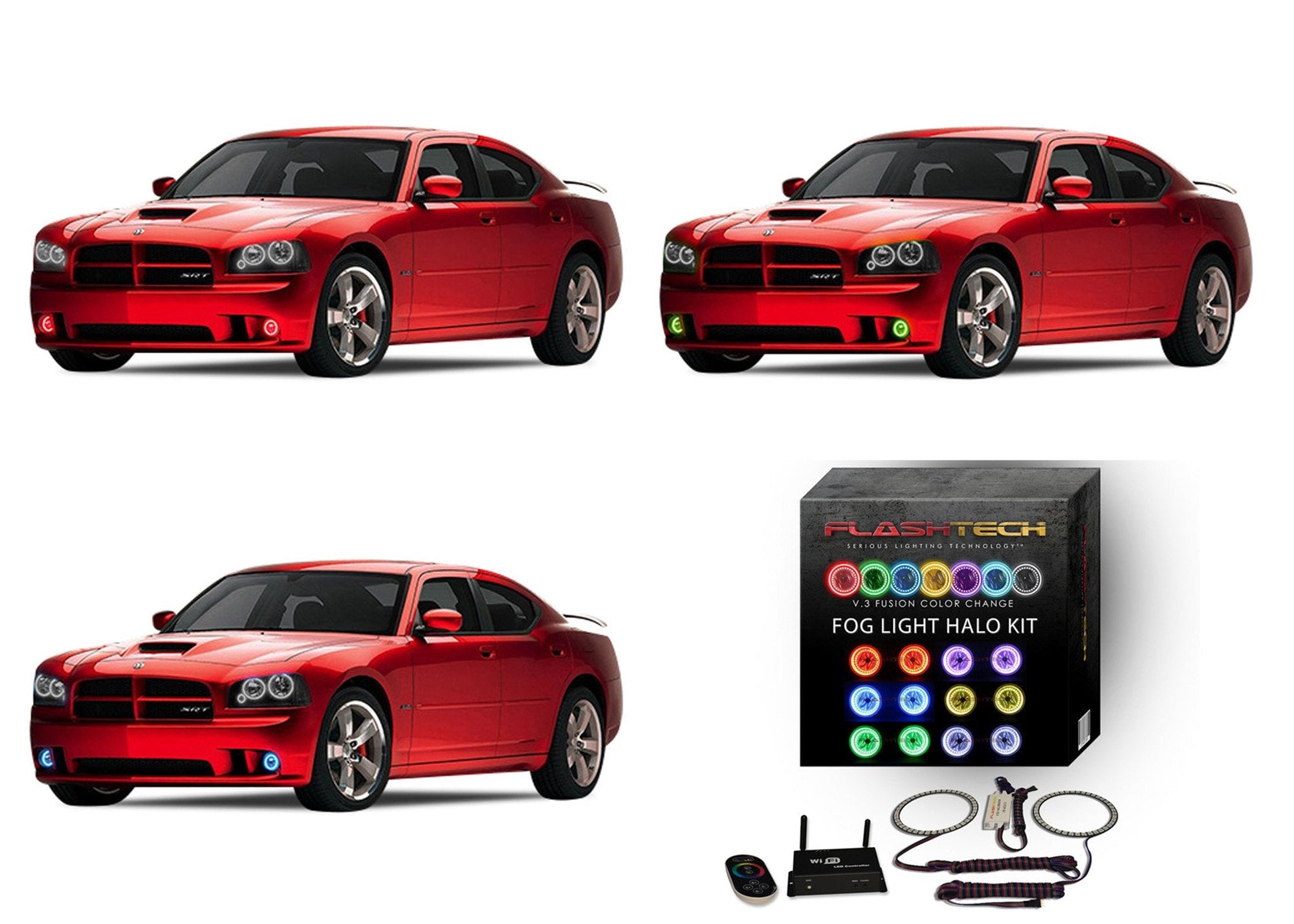 Dodge-Charger-2005, 2006, 2007, 2008, 2009, 2010-LED-Halo-Fog Lights-RGB-WiFi Remote-DO-CR0510-V3FWI