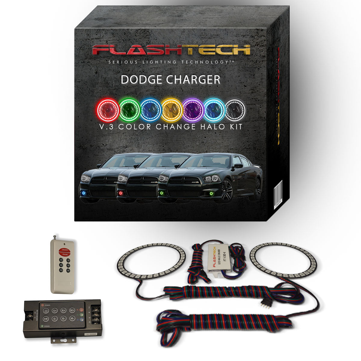 Dodge-Charger-2011, 2012, 2013, 2014-LED-Halo-Fog Lights-RGB-Bluetooth RF Remote-DO-CR1114-V3FBTRF