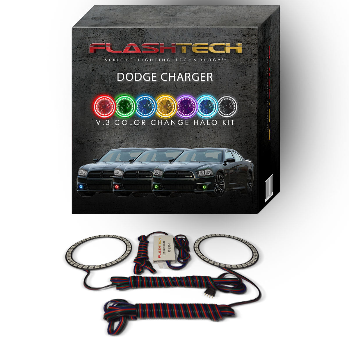 Dodge-Charger-2011, 2012, 2013, 2014-LED-Halo-Fog Lights-RGB-No Remote-DO-CR1114-V3F