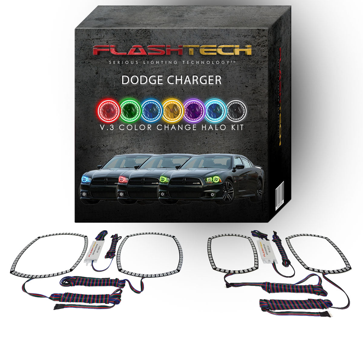 Dodge-Charger-2011, 2012, 2013, 2014-LED-Halo-Headlights-RGB-No Remote-DO-CR1114-V3H