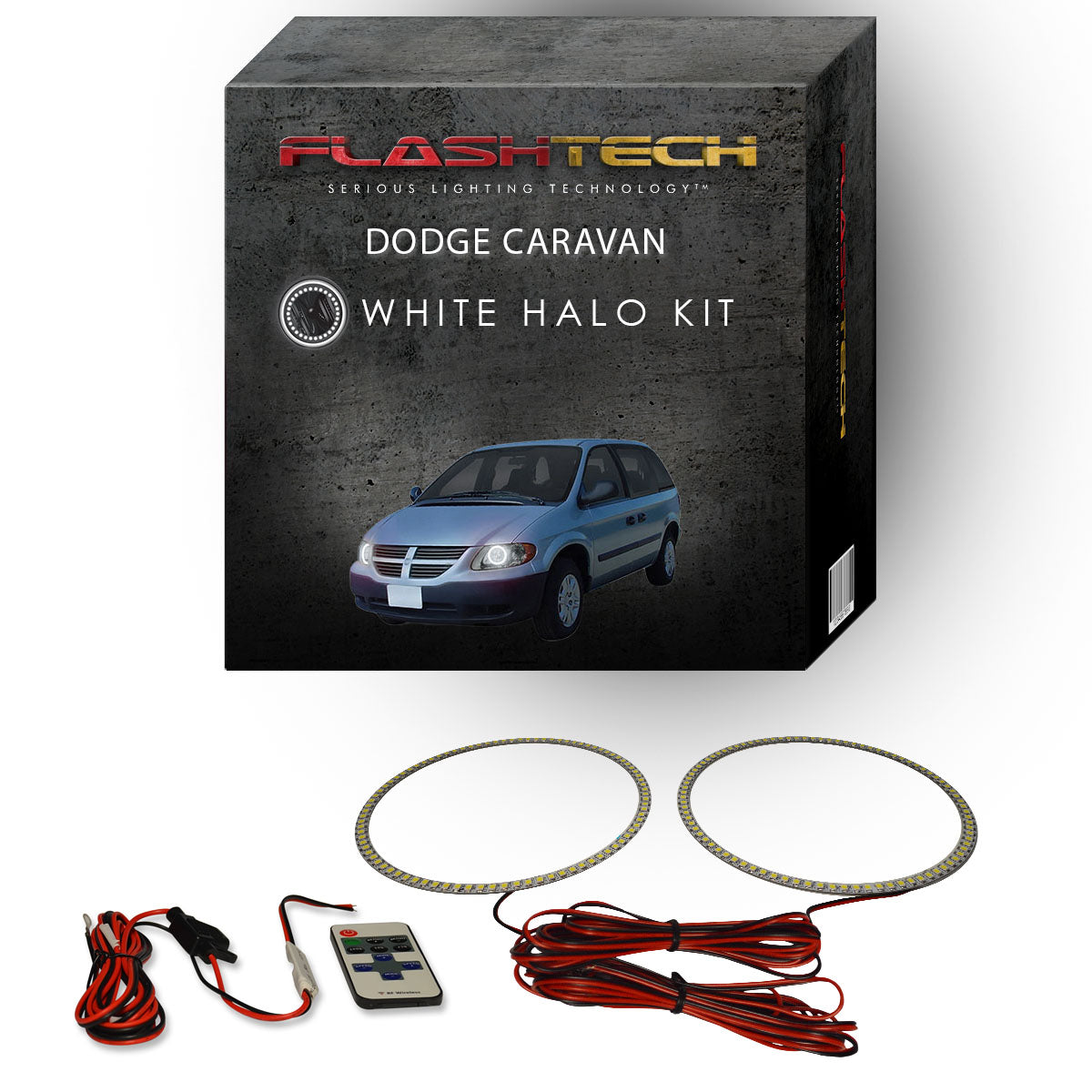 Dodge-Caravan-2001, 2002, 2003, 2004, 2005, 2006, 2007-LED-Halo-Headlights-White-RF Remote White-DO-CV0107-WHRF
