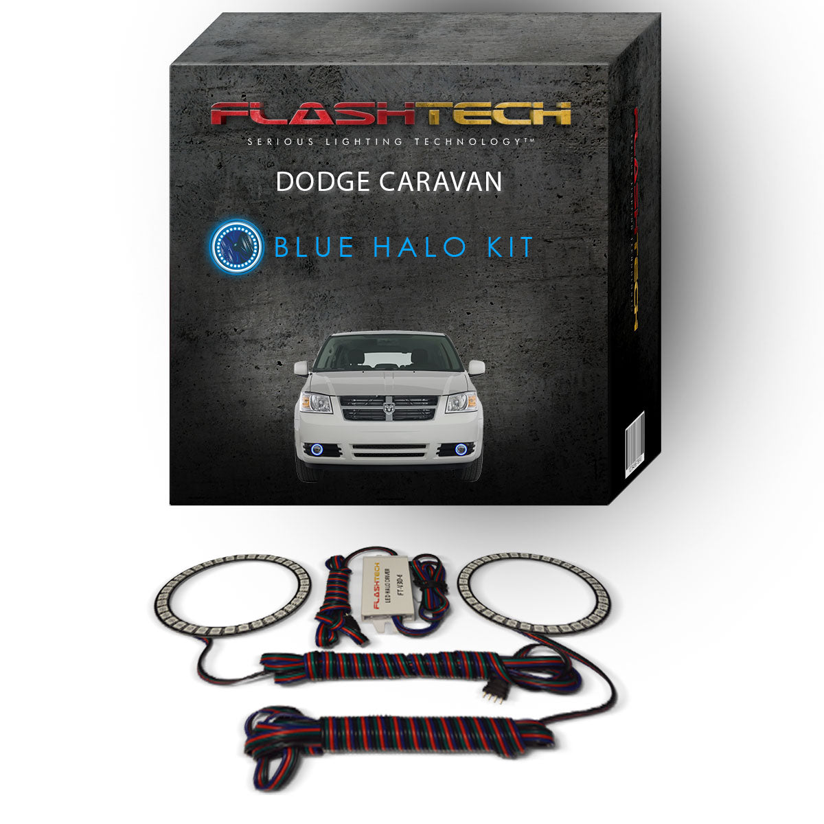 Dodge-Caravan-2005, 2006, 2007, 2008, 2009-LED-Halo-Fog Lights-RGB-Bluetooth RF Remote-DO-CV0509-V3FBTRF