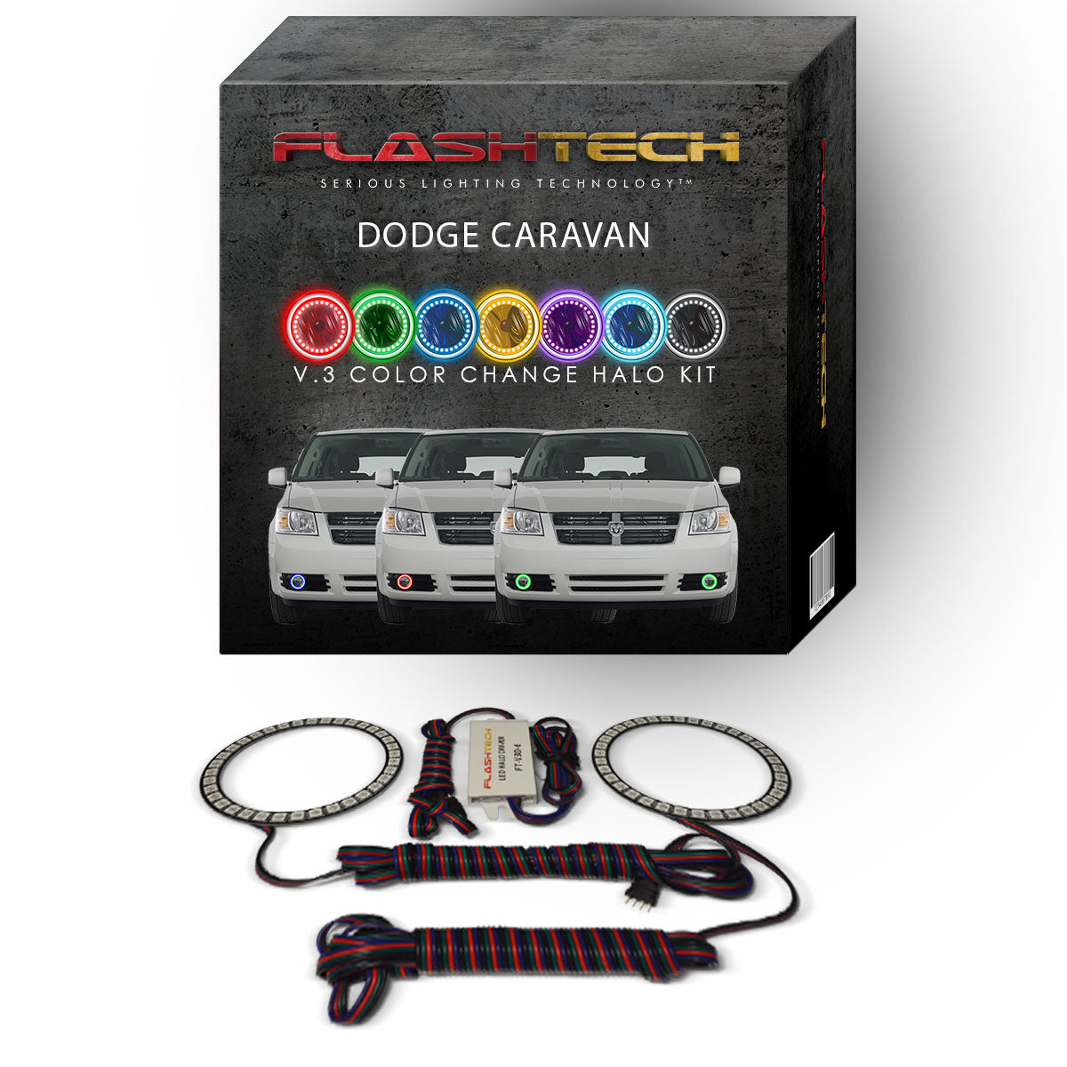 Dodge-Caravan-2005, 2006, 2007, 2008, 2009-LED-Halo-Fog Lights-RGB-No Remote-DO-CV0509-V3F
