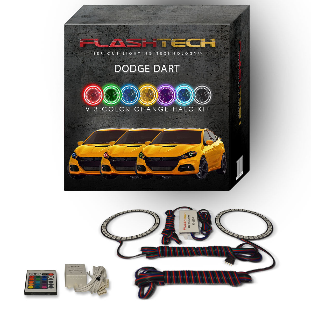 Dodge-Dart-2014, 2015, 2016-LED-Halo-Headlights-RGB-IR Remote-DO-DA1416-V3HIR