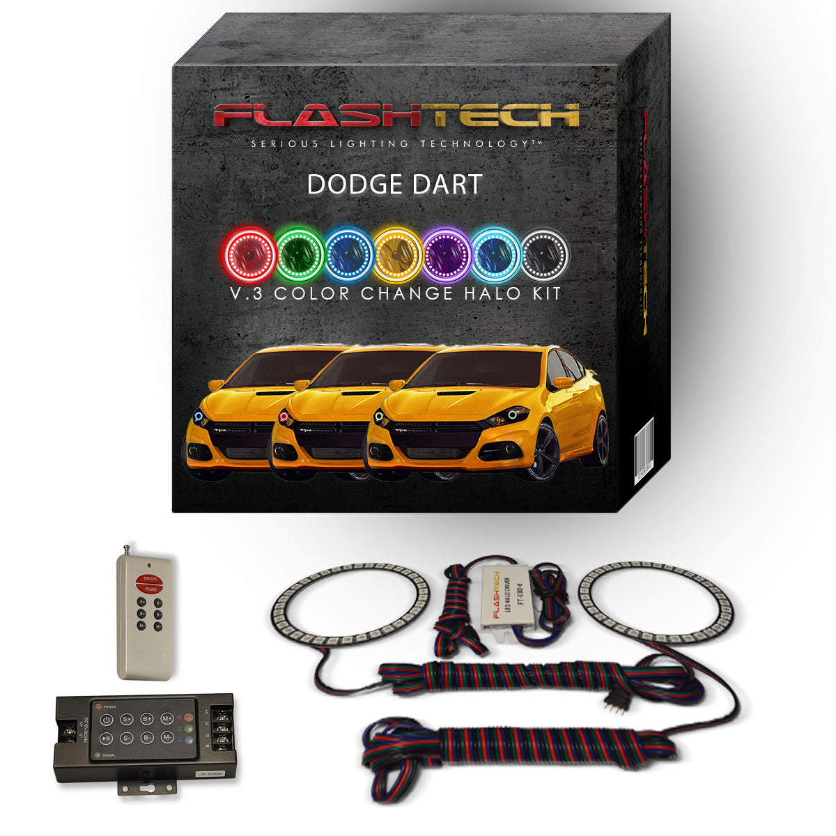 Dodge-Dart-2014, 2015, 2016-LED-Halo-Headlights-RGB-IR Remote-DO-DA1416-V3HIR
