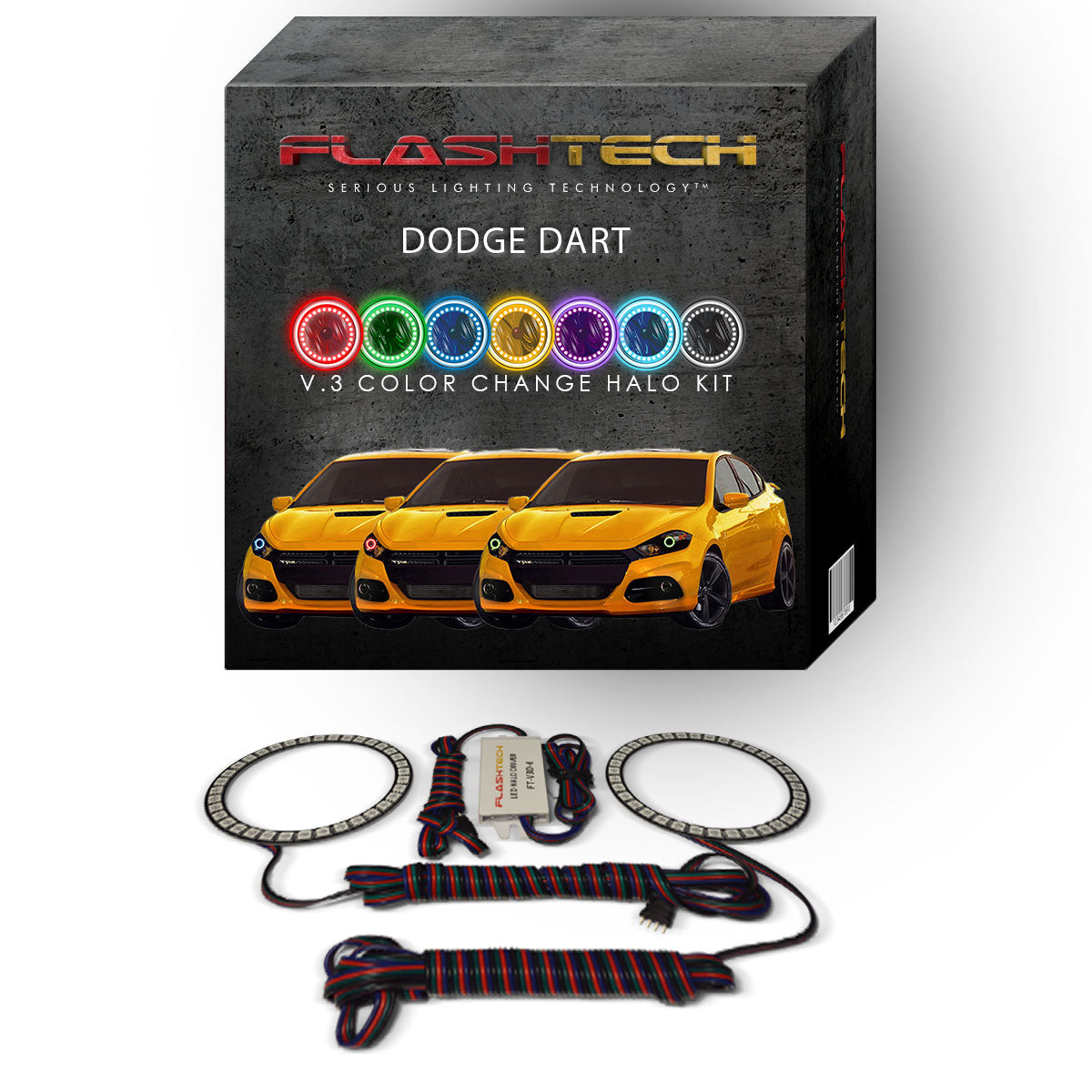 Dodge-Dart-2014, 2015, 2016-LED-Halo-Headlights-RGB-No Remote-DO-DA1416-V3H