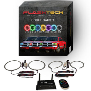 Dodge-Dakota-2005, 2006, 2007-LED-Halo-Headlights-RGB-IR Remote-DO-DK0507-V3HIR