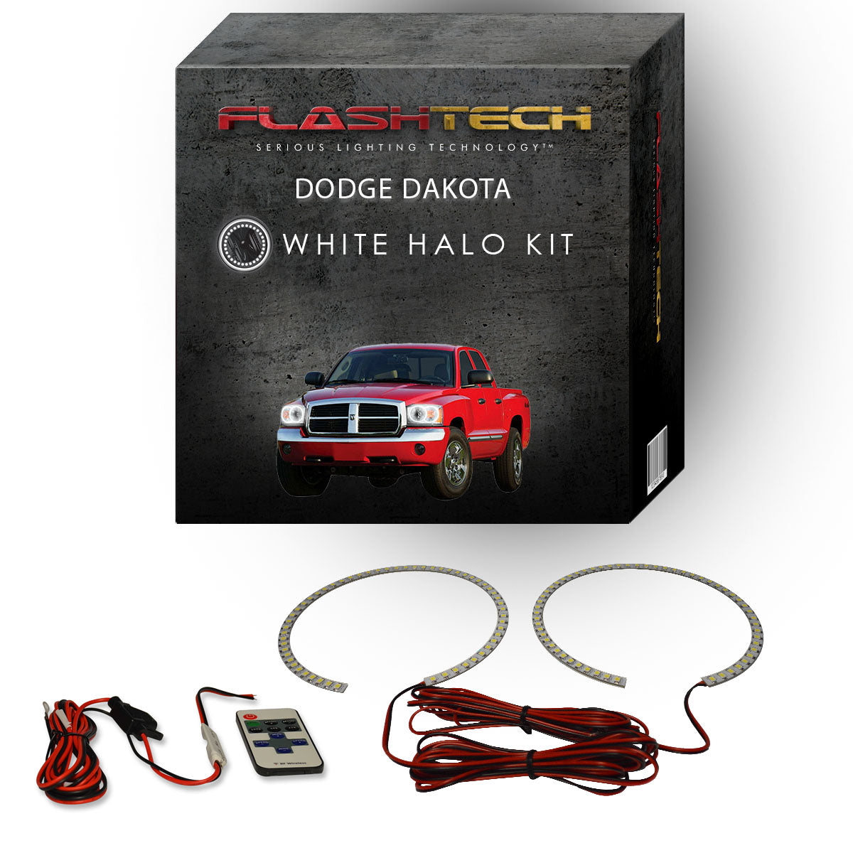 Dodge-Dakota-2005, 2006, 2007-LED-Halo-Headlights-White-RF Remote White-DO-DK0507-WHRF