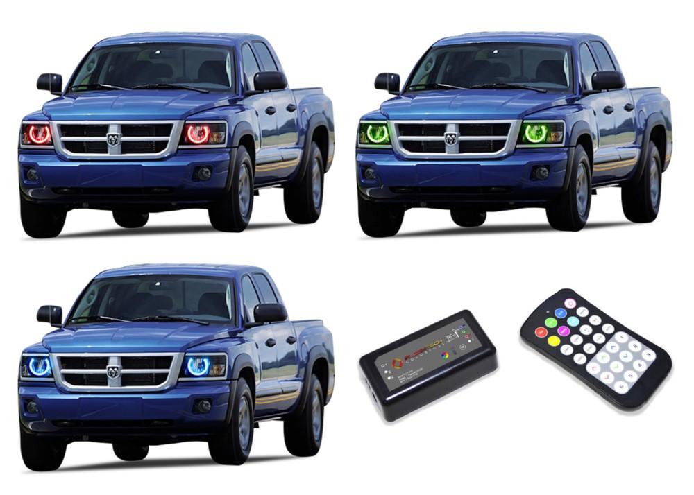 Dodge-Dakota-2008, 2009, 2010, 2011-LED-Halo-Headlights-RGB-Colorfuse RF Remote-DO-DK0811-V3HCFRF