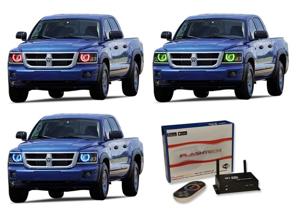 Dodge-Dakota-2008, 2009, 2010, 2011-LED-Halo-Headlights-RGB-WiFi Remote-DO-DK0811-V3HWI