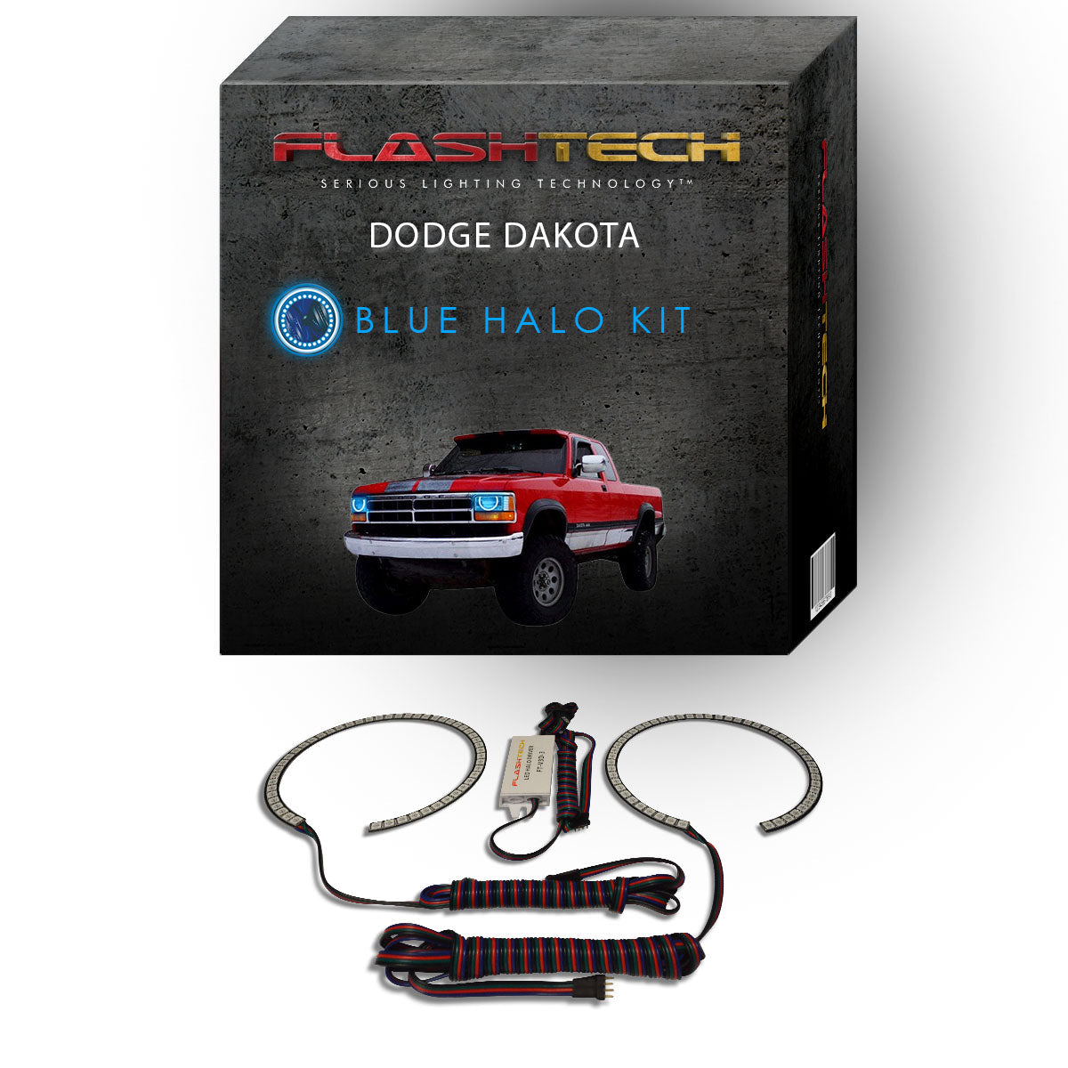 Dodge-Dakota-1991, 1992, 1993, 1994, 1995, 1996-LED-Halo-Headlights-RGB-No Remote-DO-DK9196-V3H