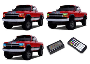 Dodge-Dakota-1991, 1992, 1993, 1994, 1995, 1996-LED-Halo-Headlights-RGB-Colorfuse RF Remote-DO-DK9196-V3HCFRF
