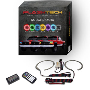 Dodge-Dakota-1991, 1992, 1993, 1994, 1995, 1996-LED-Halo-Headlights-RGB-RF Remote-DO-DK9196-V3HRF