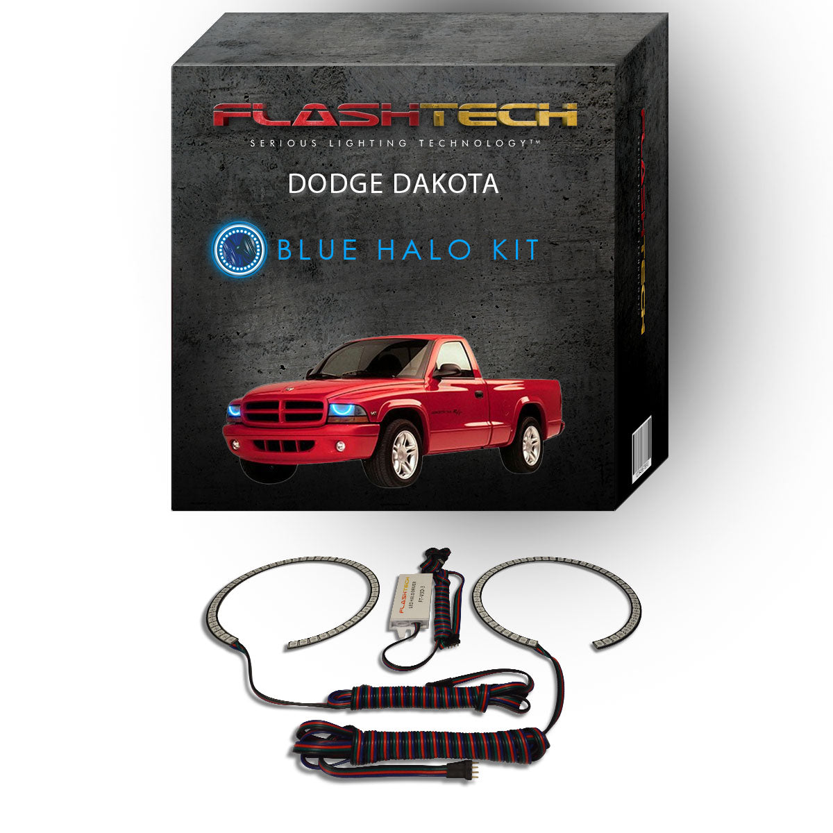 Dodge-Dakota-1997, 1998, 1999, 2000, 2001, 2002, 2003, 2004-LED-Halo-Headlights-RGB-Bluetooth RF Remote-DO-DK9704-V3HBTRF