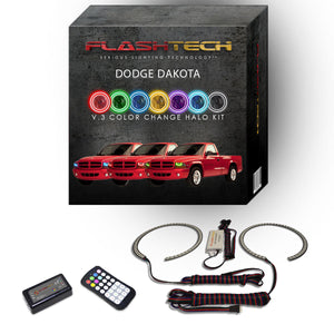 Dodge-Dakota-1997, 1998, 1999, 2000, 2001, 2002, 2003, 2004-LED-Halo-Headlights-RGB-RF Remote-DO-DK9704-V3HRF