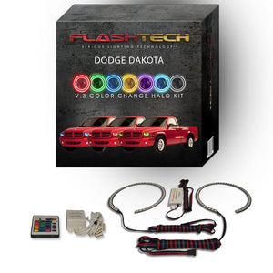 Dodge-Dakota-1997, 1998, 1999, 2000, 2001, 2002, 2003, 2004-LED-Halo-Headlights-RGB-Bluetooth RF Remote-DO-DK9704-V3HBTRF