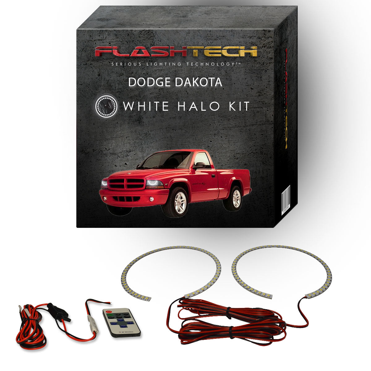 Dodge-Dakota-1997, 1998, 1999, 2000, 2001, 2002, 2003, 2004-LED-Halo-Headlights-White-RF Remote White-DO-DK9704-WHRF