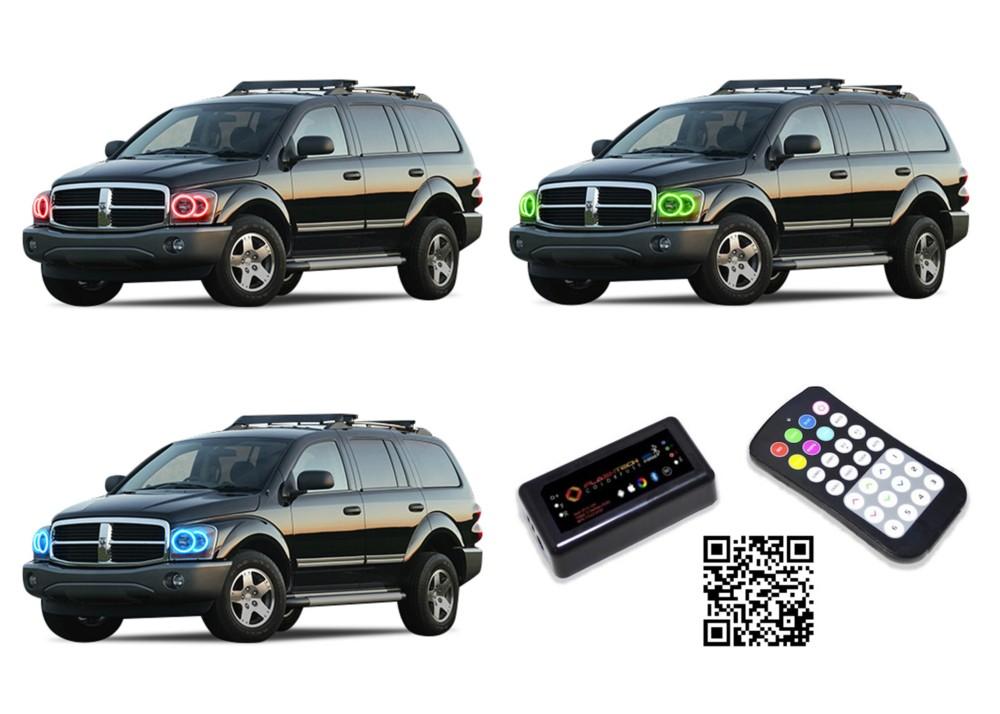 Dodge-Durango-2004, 2005, 2006-LED-Halo-Headlights-RGB-Bluetooth RF Remote-DO-DU0406-V3HBTRF