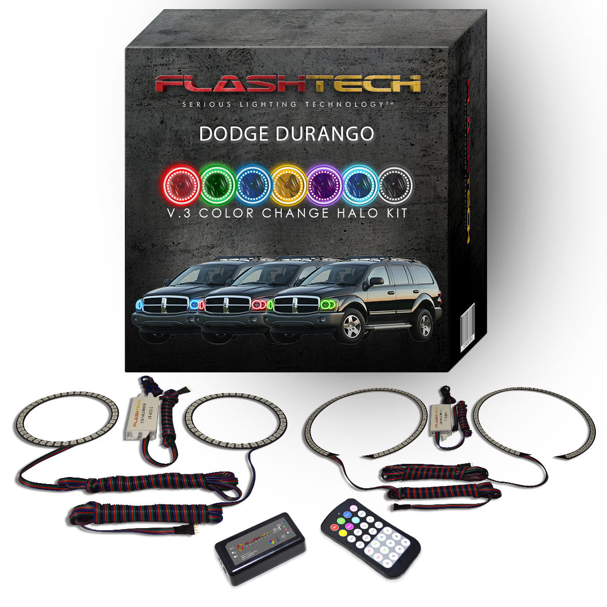 Dodge-Durango-2004, 2005, 2006-LED-Halo-Headlights-RGB-RF Remote-DO-DU0406-V3HRF