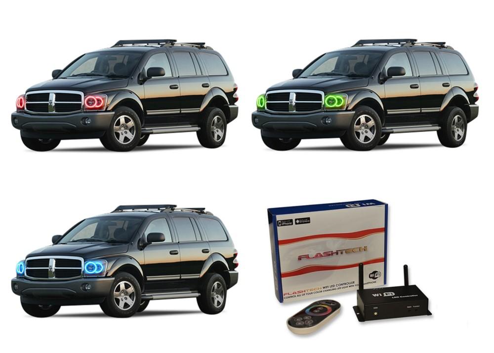 Dodge-Durango-2004, 2005, 2006-LED-Halo-Headlights-RGB-WiFi Remote-DO-DU0406-V3HWI