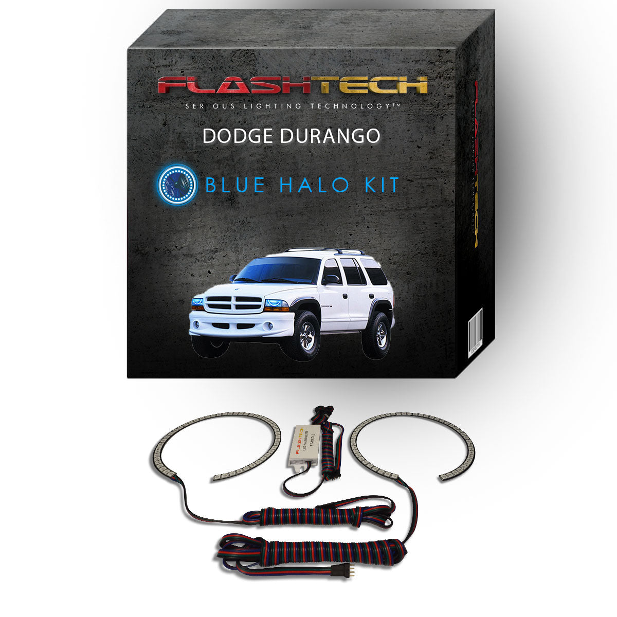 Dodge-Durango-1999, 2000, 2001, 2002, 2003-LED-Halo-Headlights-RGB-Bluetooth RF Remote-DO-DU9903-V3HBTRF