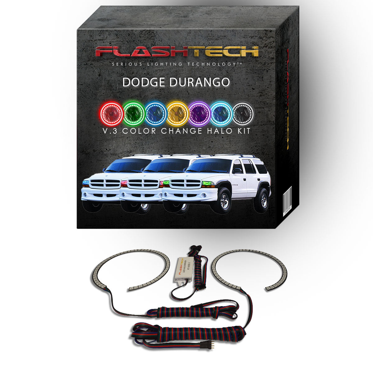 Dodge-Durango-1999, 2000, 2001, 2002, 2003-LED-Halo-Headlights-RGB-No Remote-DO-DU9903-V3H