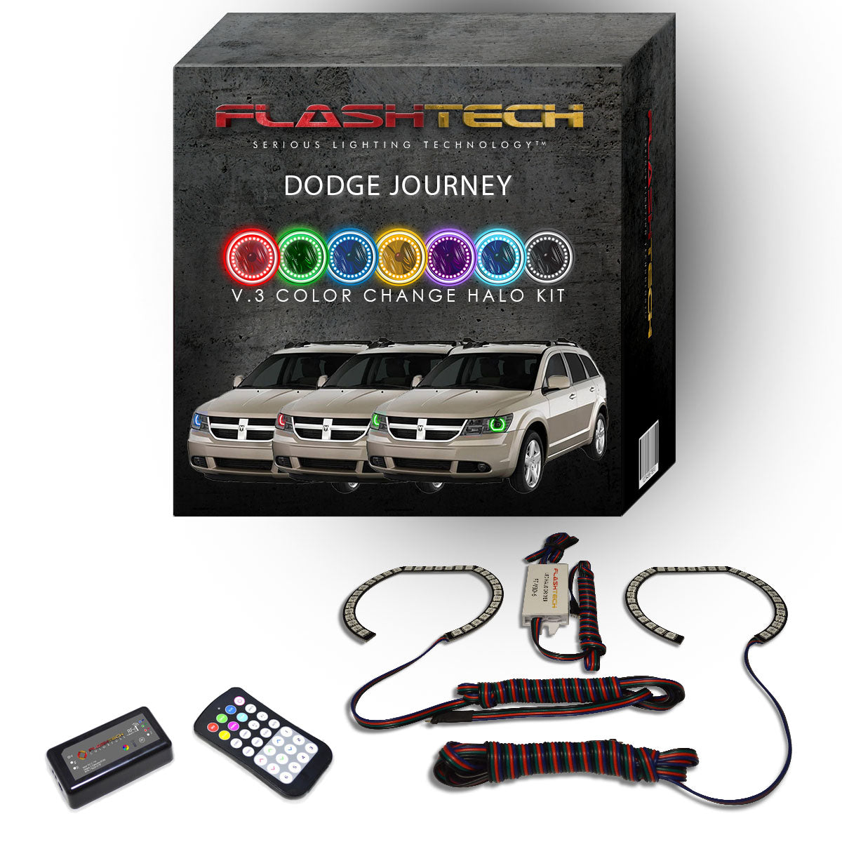 Dodge-Journey-2009, 2010, 2011, 2012, 2013-LED-Halo-Headlights-RGB-RF Remote-DO-JO0913-V3HRF