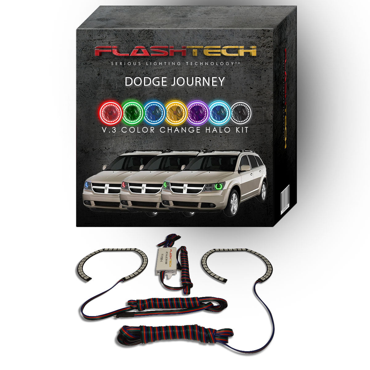 Dodge-Journey-2009, 2010, 2011, 2012, 2013-LED-Halo-Headlights-RGB-No Remote-DO-JO0913-V3H