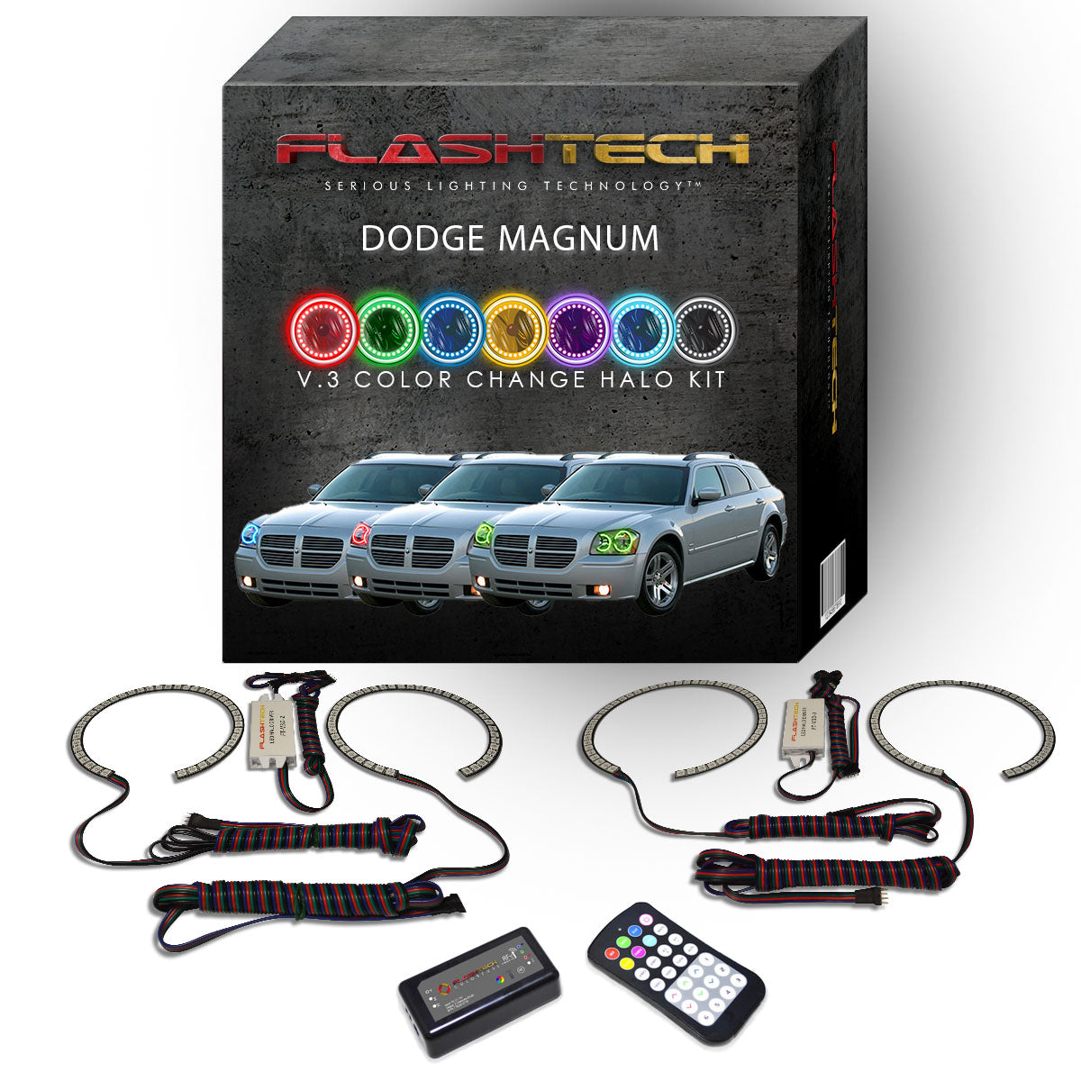 Dodge-Magnum-2005, 2006, 2007-LED-Halo-Headlights-RGB-Bluetooth RF Remote-DO-MG0507-V3HBTRF