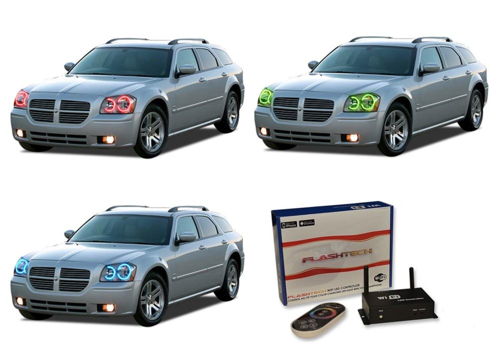 Dodge-Magnum-2005, 2006, 2007-LED-Halo-Headlights-RGB-WiFi Remote-DO-MG0507-V3HWI