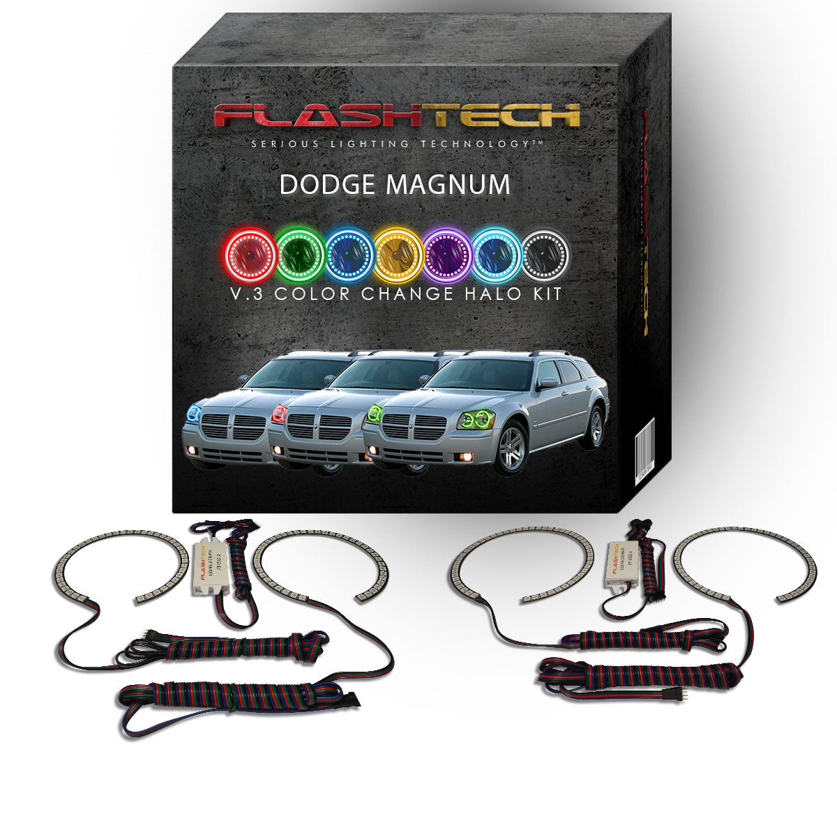 Dodge-Magnum-2005, 2006, 2007-LED-Halo-Headlights-RGB-No Remote-DO-MG0507-V3H