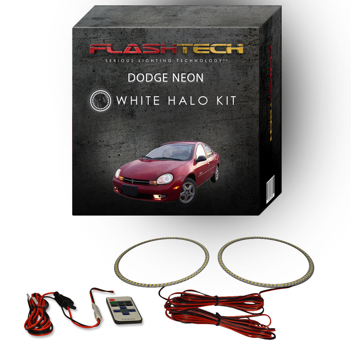 Dodge-Neon-2000, 2001, 2002-LED-Halo-Headlights-White-RF Remote White-DO-NE0002-WHRF