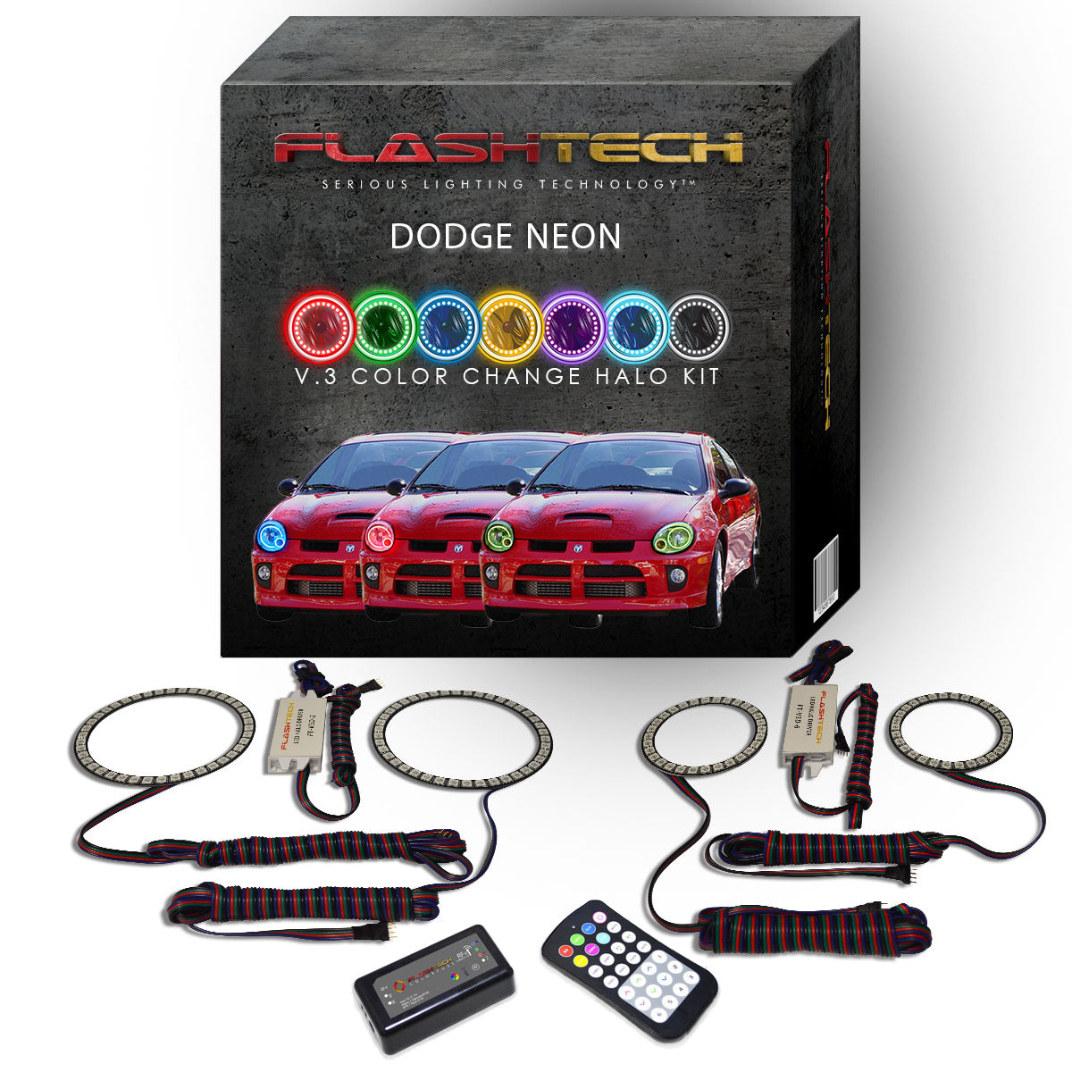 Dodge-Neon-2003, 2004, 2005-LED-Halo-Headlights-RGB-RF Remote-DO-NE0305-V3HRF