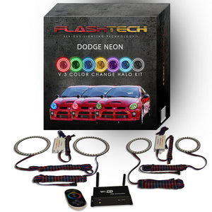 Dodge-Neon-2003, 2004, 2005-LED-Halo-Headlights-RGB-IR Remote-DO-NE0305-V3HIR