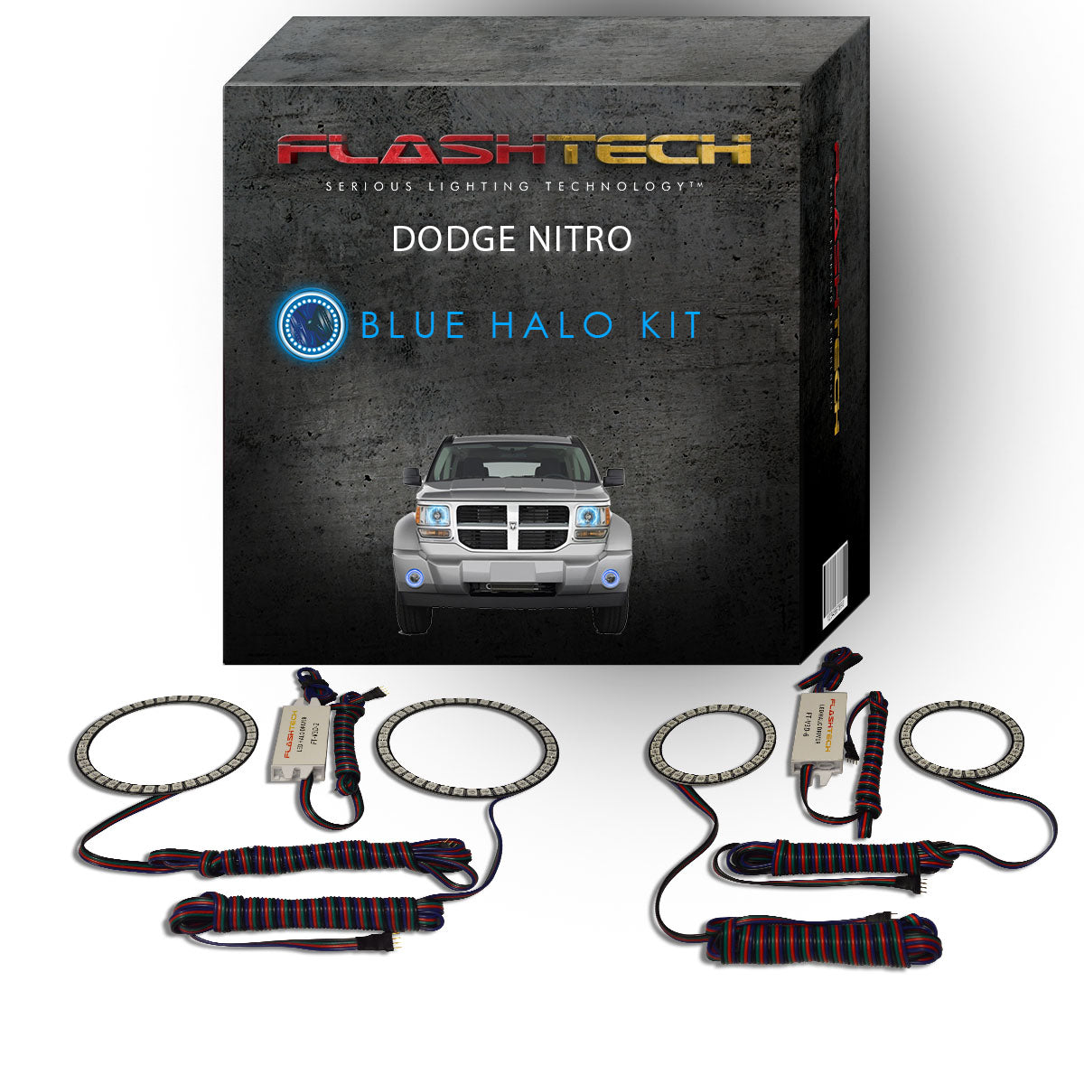 Dodge-Nitro-2007, 2008, 2009, 2010, 2011, 2012-LED-Halo-Headlights and Fog Lights-RGB-No Remote-DO-NI0712-V3HF