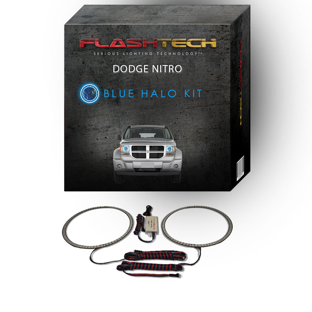 Dodge-Nitro-2007, 2008, 2009, 2010, 2011, 2012-LED-Halo-Headlights-RGB-Bluetooth RF Remote-DO-NI0712-V3HBTRF