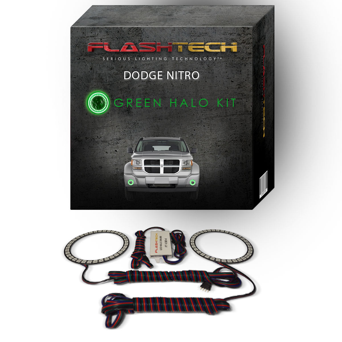 Dodge-Nitro-2007, 2008, 2009, 2010, 2011, 2012-LED-Halo-Fog Lights-RGB-Bluetooth RF Remote-DO-NI0712-V3FBTRF