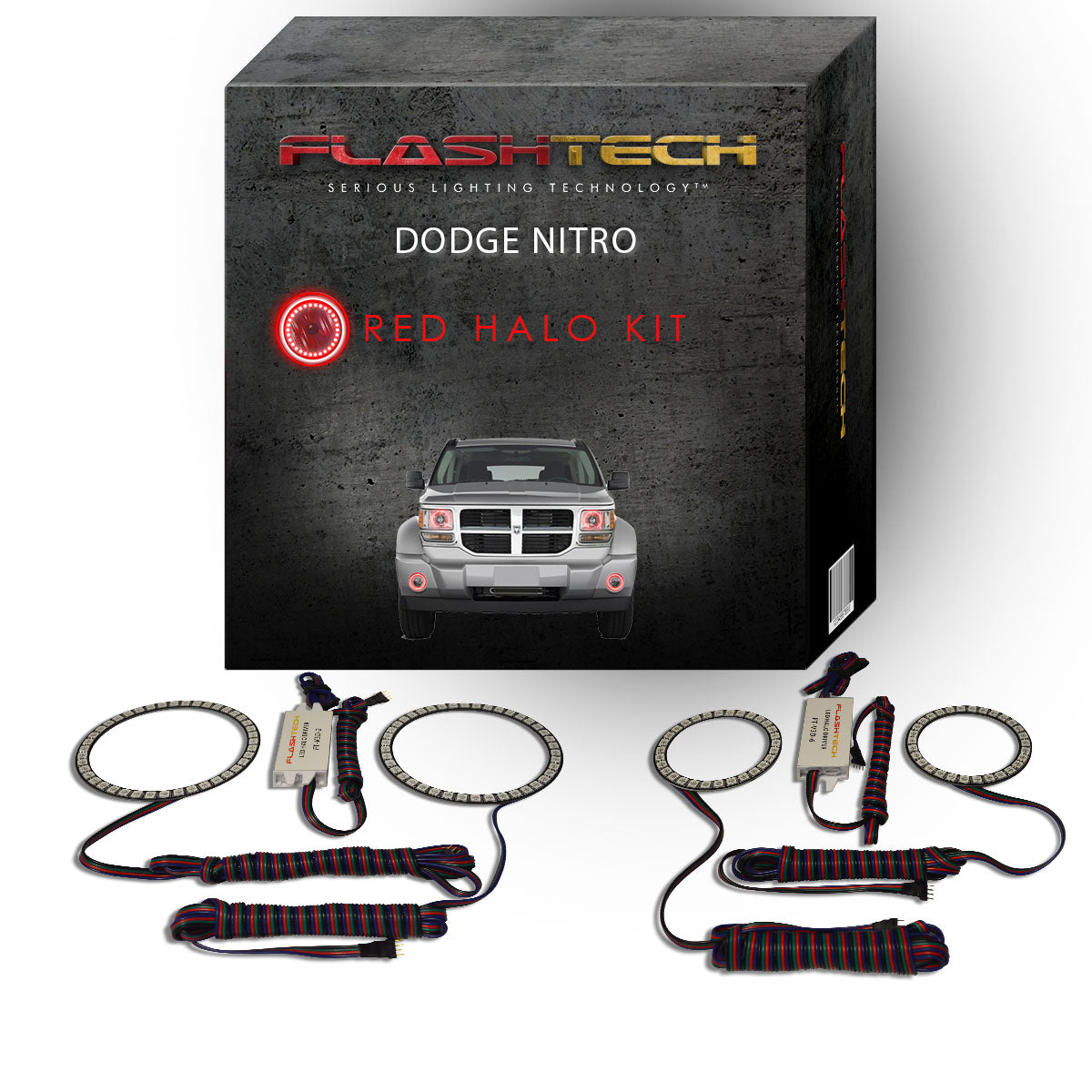 Dodge-Nitro-2007, 2008, 2009, 2010, 2011, 2012-LED-Halo-Headlights and Fog Lights-RGB-Bluetooth RF Remote-DO-NI0712-V3HFBTRF