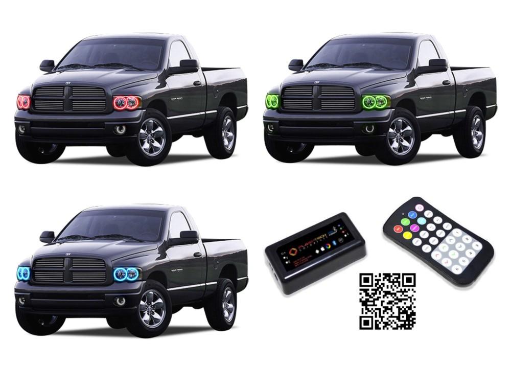 Dodge-Ram 1500-2002, 2003, 2004, 2005-LED-Halo-Headlights-RGB-Bluetooth RF Remote-DO-RM0205-V3HBTRF