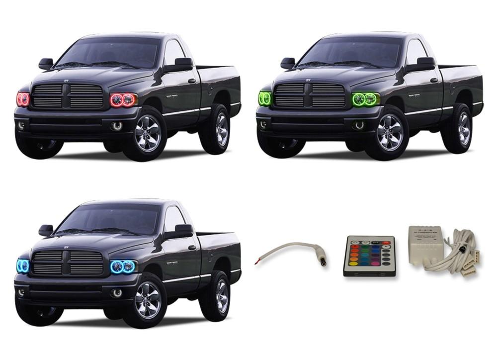 Dodge-Ram 1500-2002, 2003, 2004, 2005-LED-Halo-Headlights-RGB-IR Remote-DO-RM0205-V3HIR