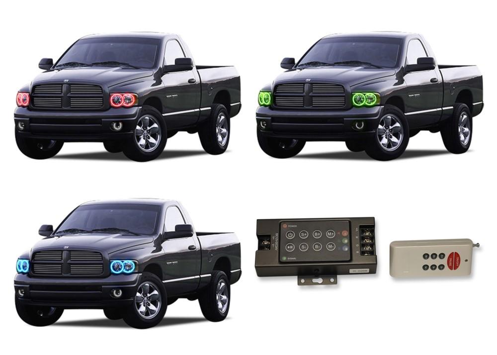 Dodge-Ram 1500-2002, 2003, 2004, 2005-LED-Halo-Headlights-RGB-RF Remote-DO-RM0205-V3HRF
