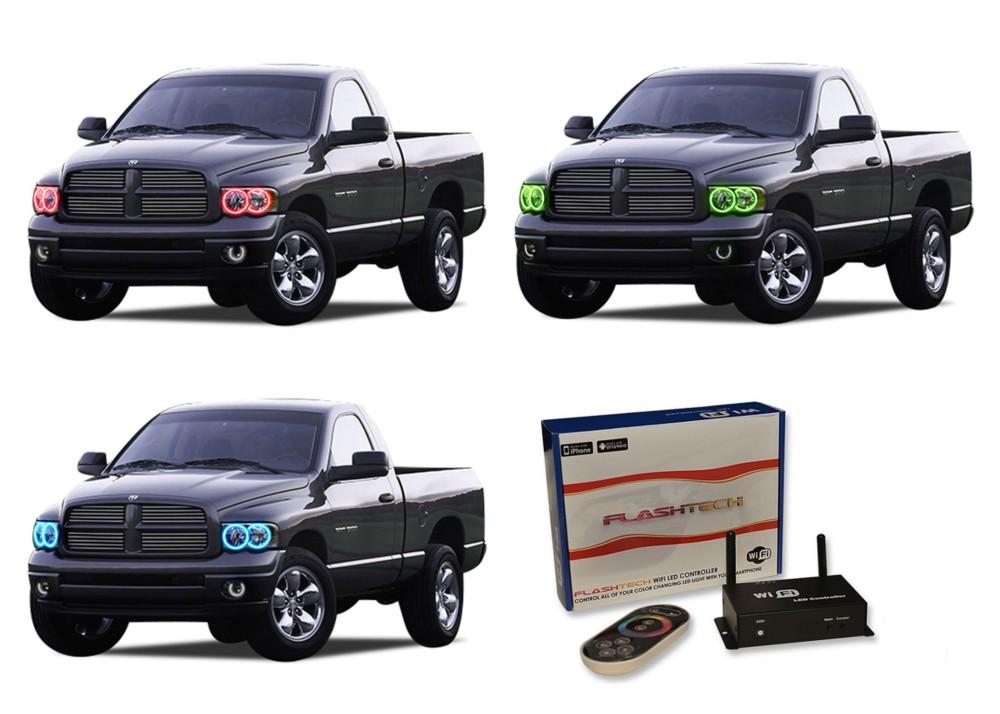 Dodge-Ram 1500-2002, 2003, 2004, 2005-LED-Halo-Headlights-RGB-WiFi Remote-DO-RM0205-V3HWI