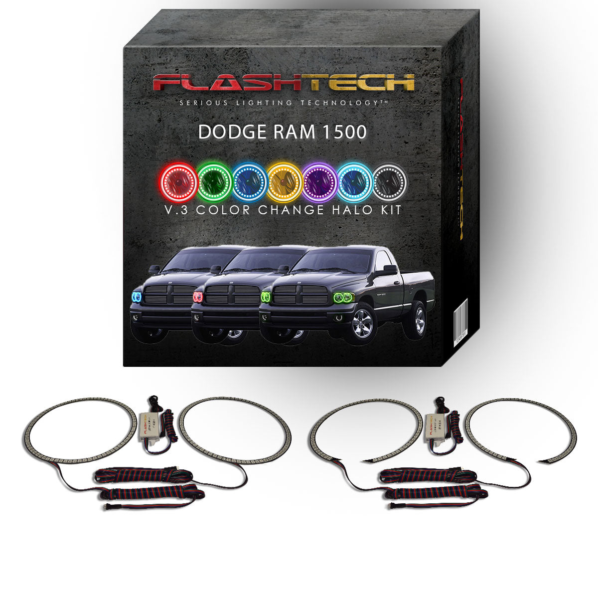 Dodge-Ram 1500-2002, 2003, 2004, 2005-LED-Halo-Headlights-RGB-No Remote-DO-RM0205-V3H