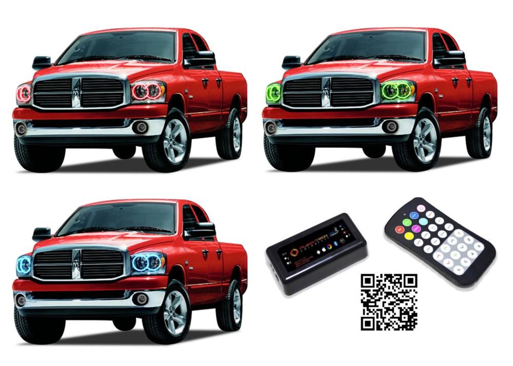 Dodge-Ram 1500-2006, 2007, 2008-LED-Halo-Headlights-RGB-Bluetooth RF Remote-DO-RM0608-V3HBTRF