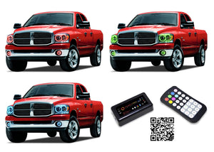 Dodge-Ram 1500-2006, 2007, 2008-LED-Halo-Headlights and Fog Lights-RGB-Bluetooth RF Remote-DO-RM0608-V3HFBTRF